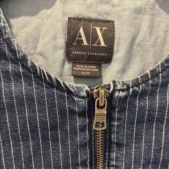Armani Exchange Blue Denim Jacket with Pinstripe Pattern size XS - Picture 2 of 14